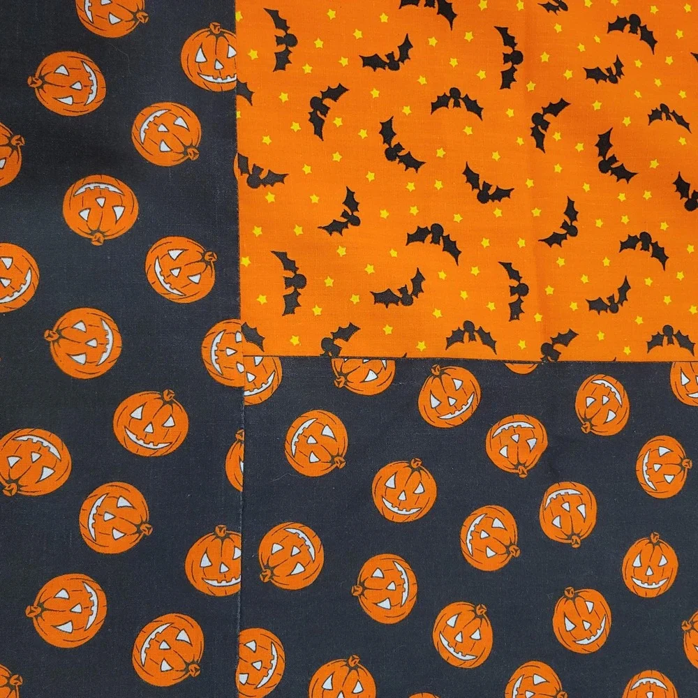 Handmade Halloween Tablecloth Orange Black Bats Pumpkins Extra Long 65